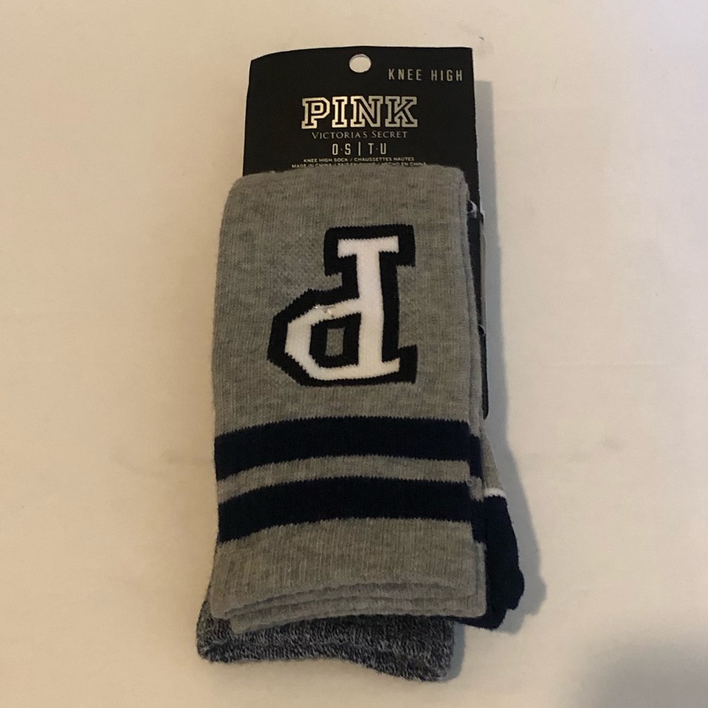 PINK knee high gray and blues sock OS New